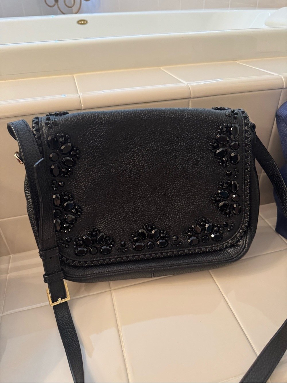 kate spade Black Embellished Pebbled Leather Crossbody
